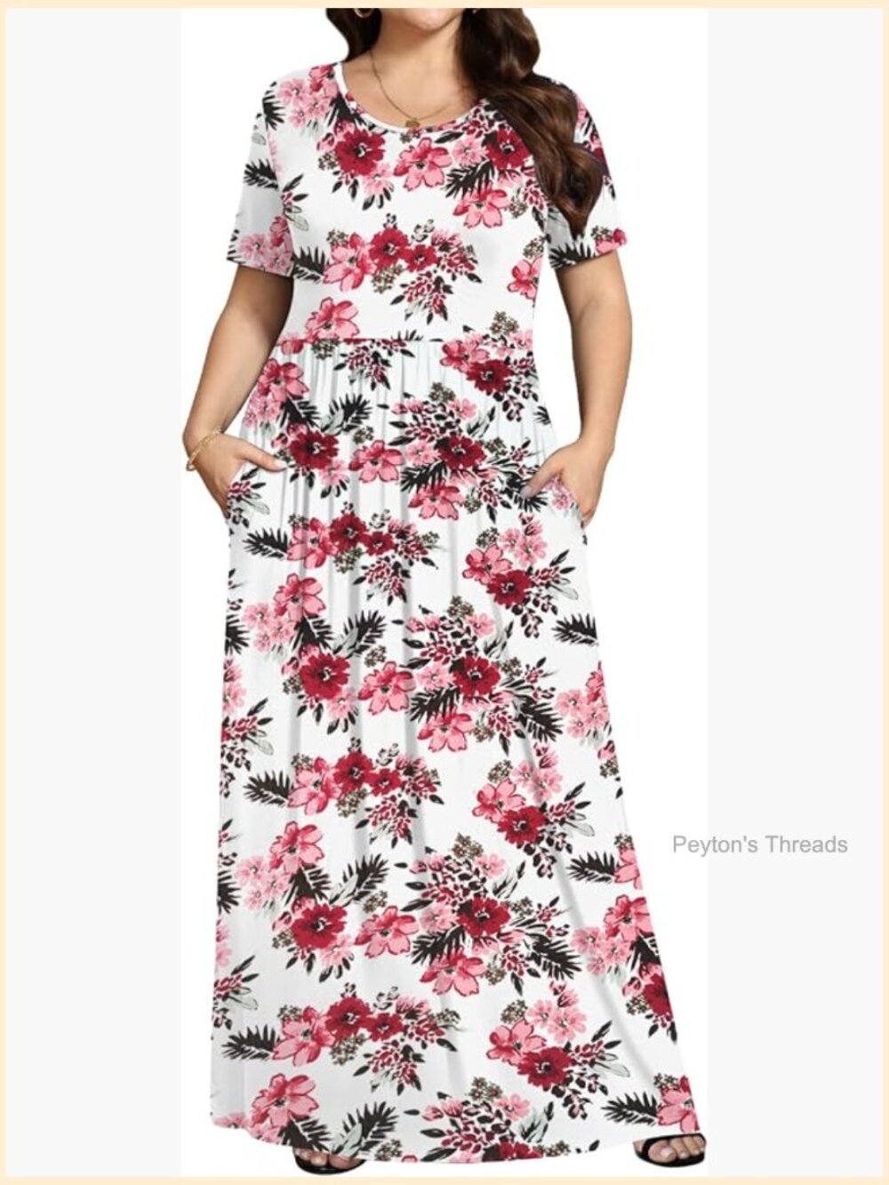 Plus Size Maxi Dress Swing Short Sleeve with Pockets 1X-5X